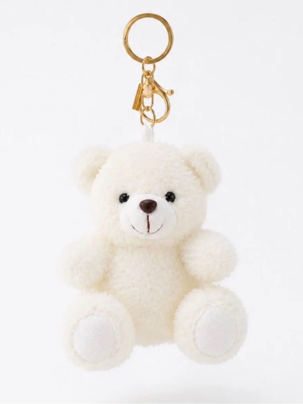 5 for $25 | Plush Teddy Bear Keychain - Cream Bear with Gold Hardware